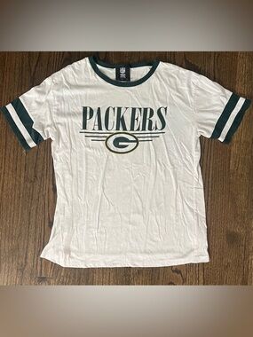 NFL White Tee with Dark Green and Gold Packers Logo